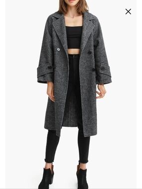 Belle & Bloom Charcoal Wool-Blend Double-Breasted Coat